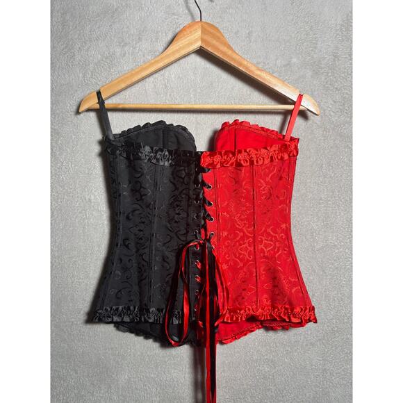 Harley Quinn Corset Costume Batman DC Red Black Womens Size Large - Picture 5 of 9